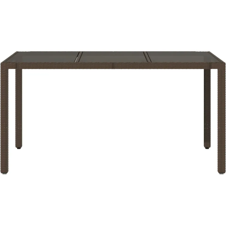 vidaXL Tuintafel met glazen blad 150x90x75 cm poly rattan bruin, foto 4