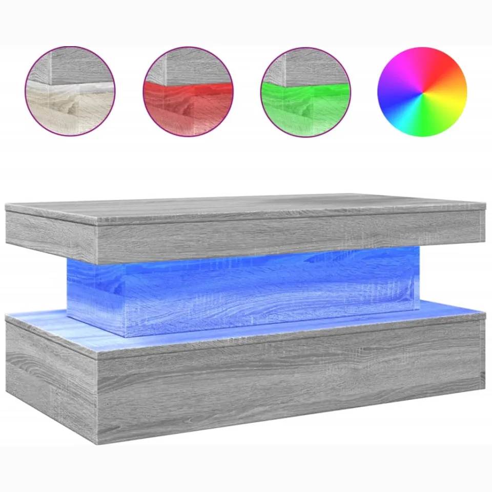 vidaXL Salontafel met LED-verlichting 90x50x40 cm grijs sonoma eiken