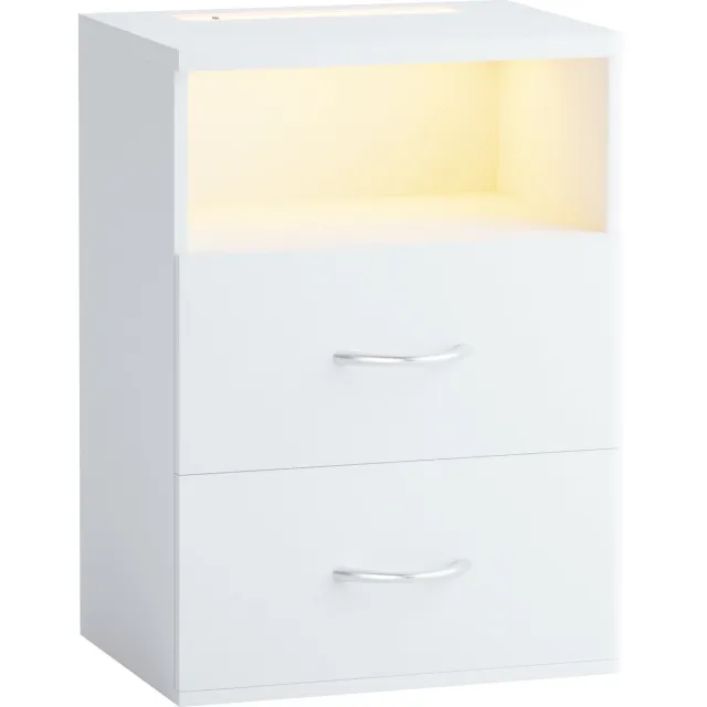 Casaria Nachtkastje - LED Verlichting Hout 2 Lades 40x28x55cm - Wit