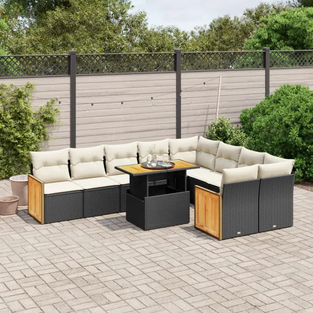 vidaXL 10-delige Loungeset met kussens poly rattan zwart, foto 2