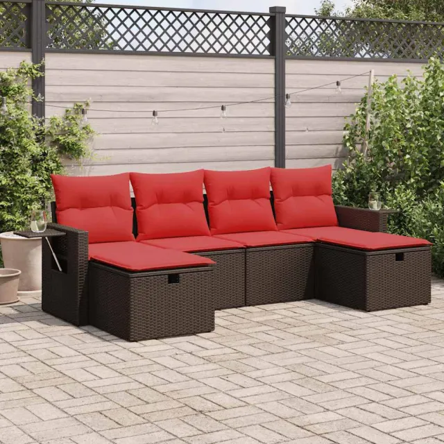 vidaXL 6-delige Loungeset met kussens poly rattan bruin, foto 2