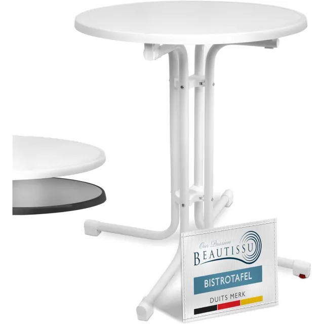 Beautissu Bistroni Bistrotafel Buiten Ø 70 cm - Waterdicht Opvouwbare Ronde Tuintafel Balkontafel - Campingtafel Hoge Tafel - Hoogte 70 cm - Wit