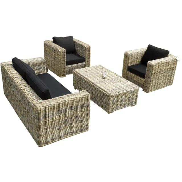 AVH-Outdoor Tuinmeubelen Nissah stoel-bank loungeset 4 delig naturel rotan Bruin / Terre