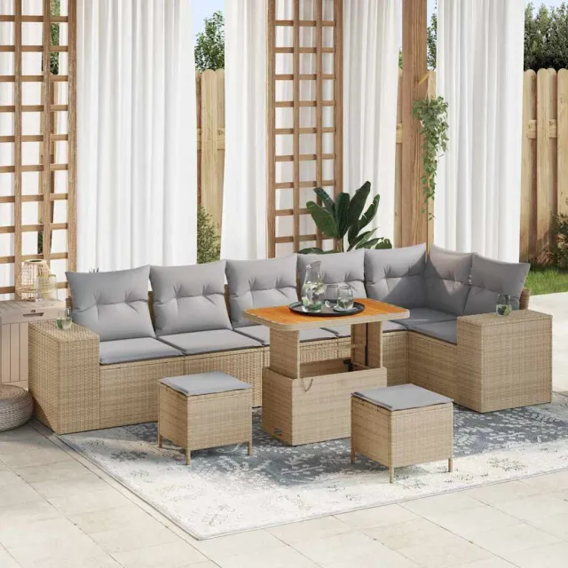 vidaXL Tuin Sofa Set 9 st Beige poly rattan, foto 2
