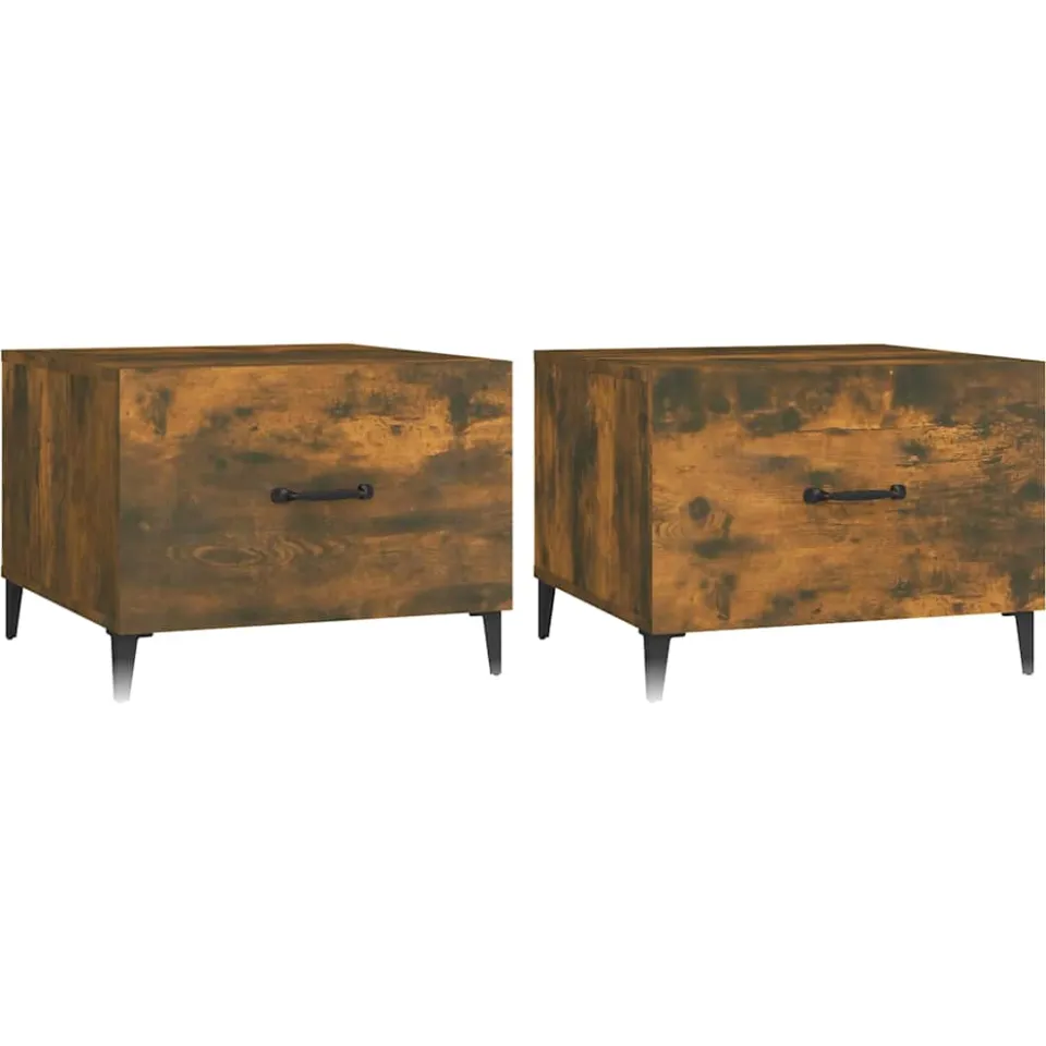 vidaXL Salontafels 2 st met metalen poten 50x50x40 cm gerookt eiken Bruin