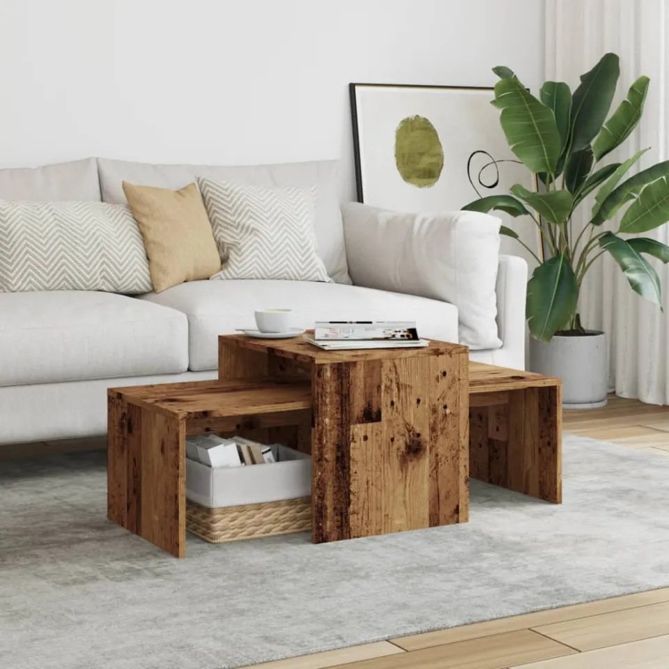 vidaXL Salontafelset 100x48x40 cm bewerkt hout oud houtkleurig bruin, foto 2