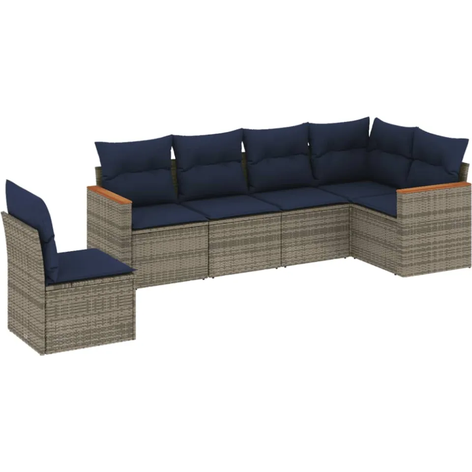 vidaXL 6-delige tuinbankset met kussens, grijs polyrotan, foto 3