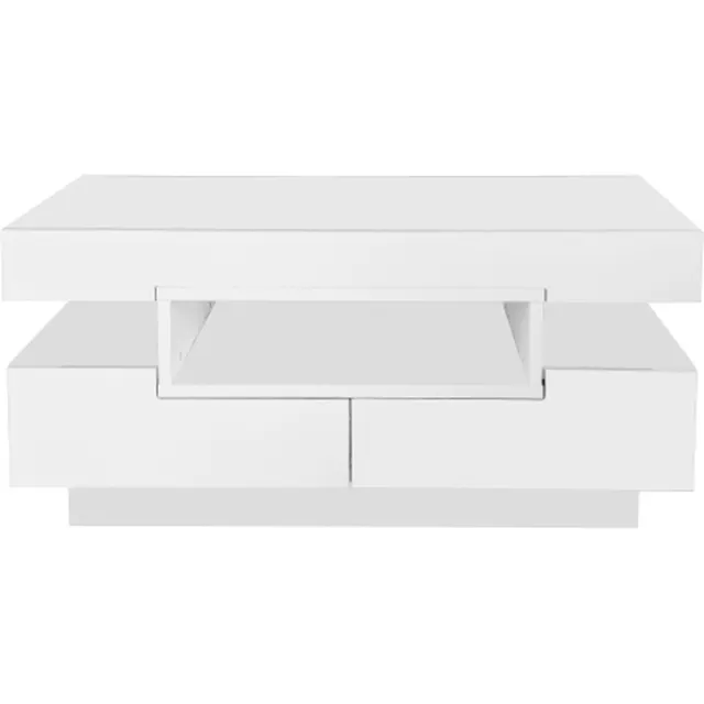 GOTAGEE Salontafel Hoogglans Oppervlak Met LED Lichtstrip Vier Laden Voor En Achter Groot Opslagruimte Wit