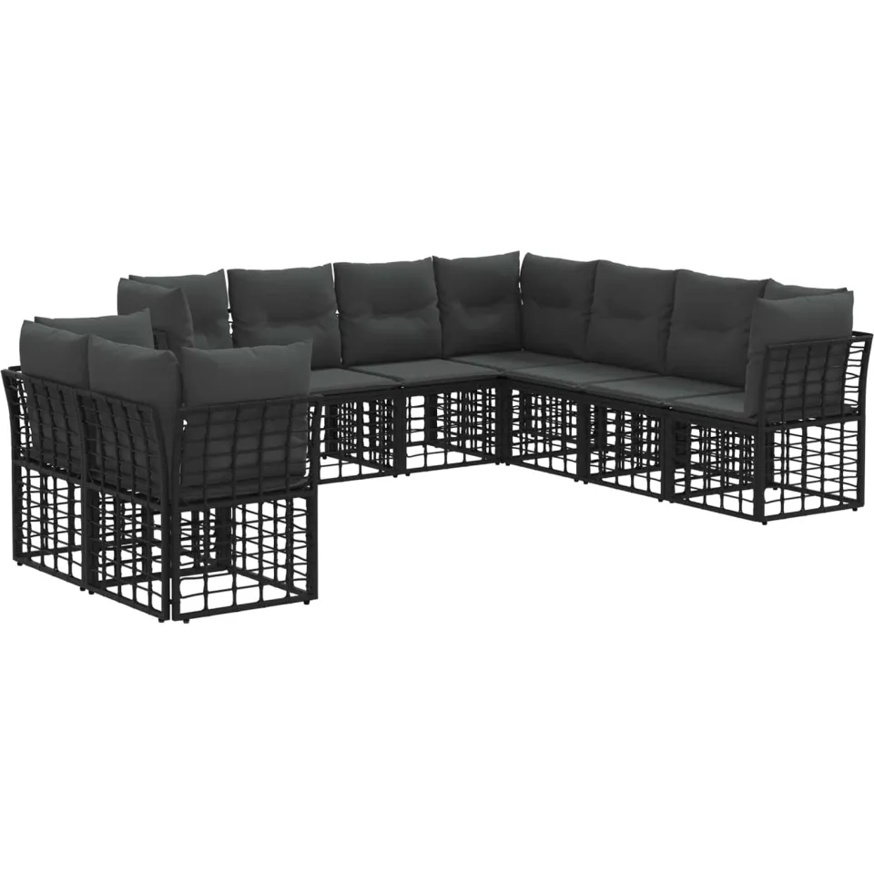vidaXL Buiten bankenset 9-zits Zwart Polyester