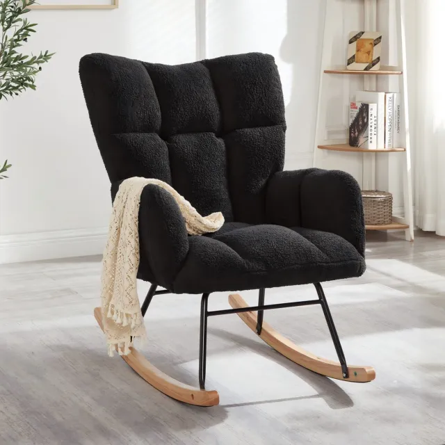 REDOM Schommelstoel - Met armleuningen - Houten en metalen frame - Gestikt patroon - Scandinavische stijl - Woonkamer - 69 x 89 x 101 cm Donkergrijs