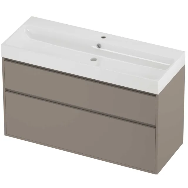 Proline Podium Badmeubelset Polystone Loft 1 Kraangat Greeploos 120x46x75 cm Glans Wit Clay Beige