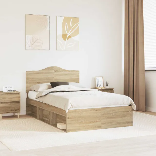 vidaXL Bedframe met hoofdeinde Sonoma 120 x 200 cm Massief grenenhout Bruin