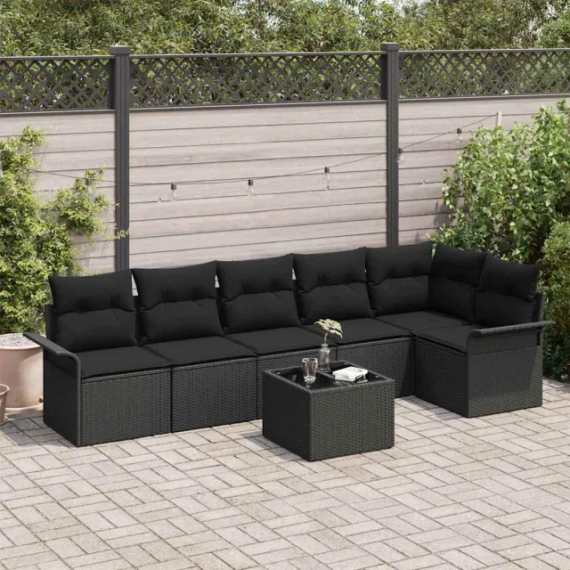 vidaXL Tuin Sofa Set 7 st Zwart poly rattan, foto 2