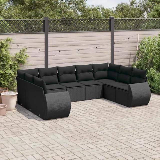 vidaXL 9-delige Loungeset met kussens poly rattan zwart, foto 2