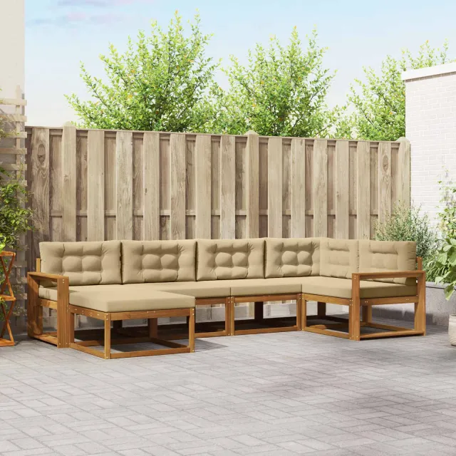 vidaXL Buiten bankenset 6 st 6-zits Natuurlijk en Beige