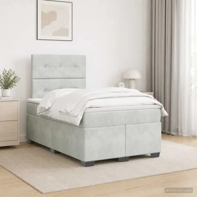 vidaXL Boxspringbed met matras Lichtgrijs 120 x 200 cm Fluweel