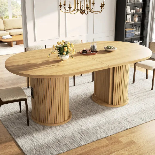 Clruro Eettafel - 150–190×80×75 cm - Uitschuifbaar - Verborgen Opbergvak - MDF - Naturelbruin