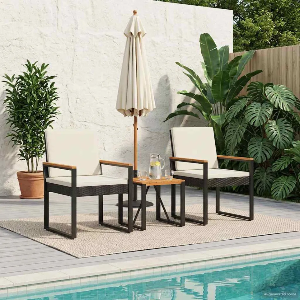 vidaXL Buitenmeubelset 3 st Zwart en Cream Wit poly rattan, foto 3