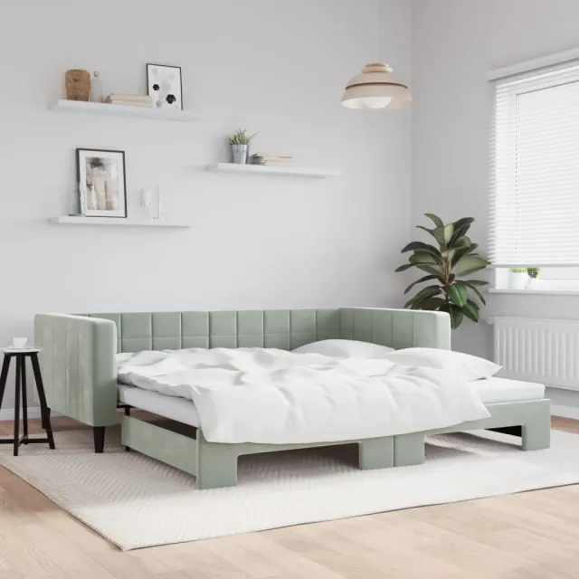 vidaXL Slaapbank met onderschuifbed 100x200 cm fluweel lichtgrijs