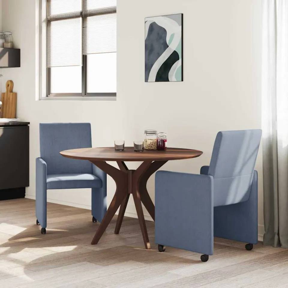 vidaXL Eetkamerstoelen met Wieltjes 2 st Katoenen stof Blauw, foto 2