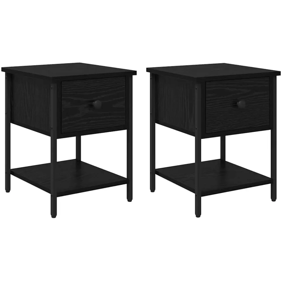 vidaXL Nachtkastje 2 st Zwart Eiken 34 x 35,5 x 45 cm Bewerkt hout, foto 3