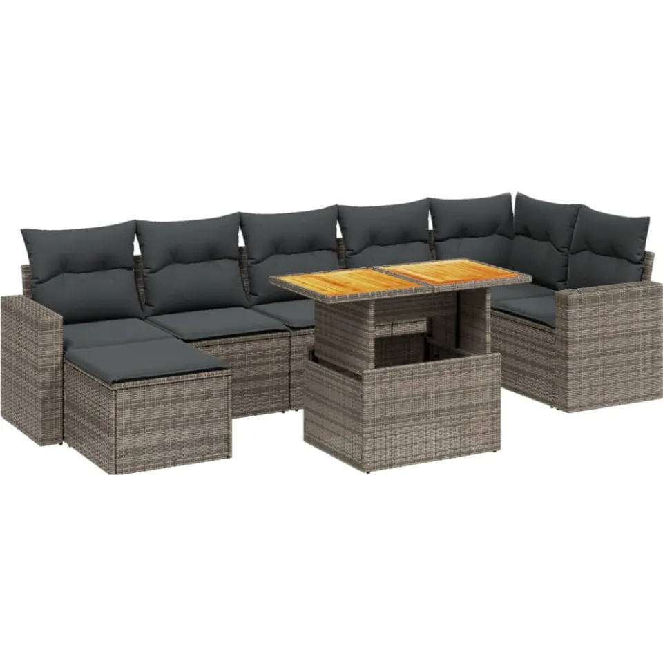 vidaXL 8-delige Loungeset met kussens poly rattan grijs, foto 3