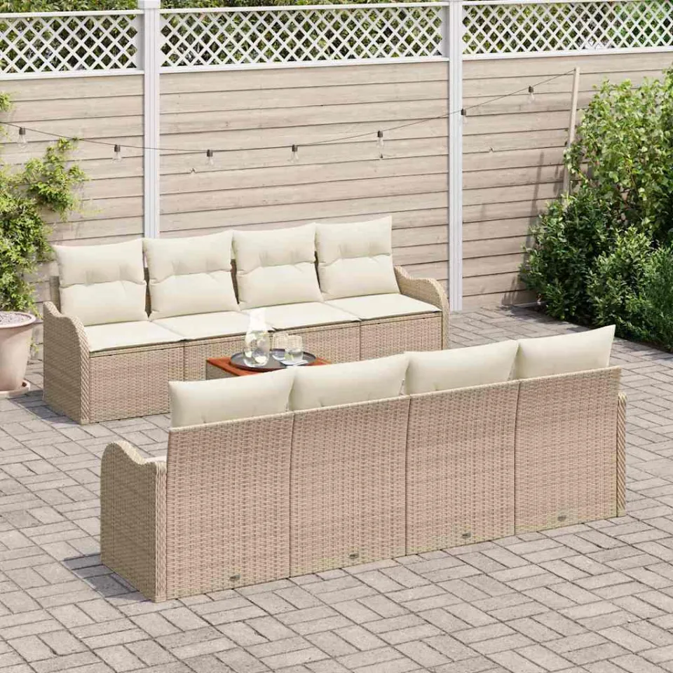 vidaXL Tuinbankenset 9 st Beige poly rattan, foto 3