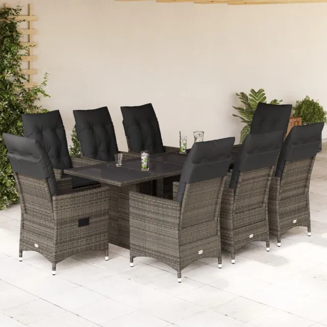 vidaXL 9-delige Tuinset met kussens poly rattan grijs, foto 2