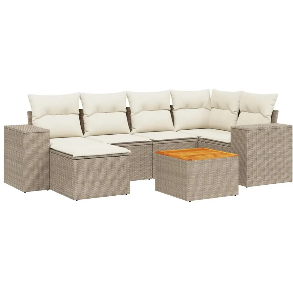 vidaXL 7-delige Loungeset met kussens poly rattan beige, foto 3