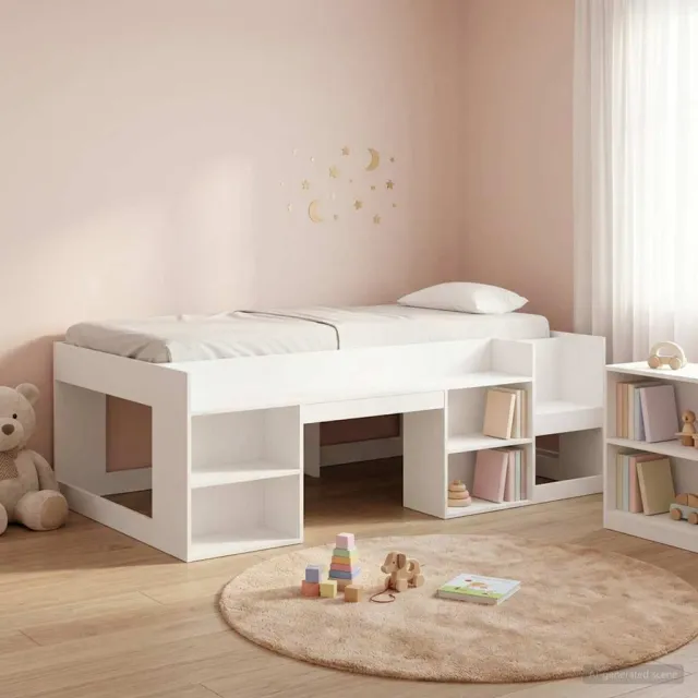 vidaXL Jeugd bedframe met opbergruimte Wit 75 x 190 cm Bewerkt hout Bruin