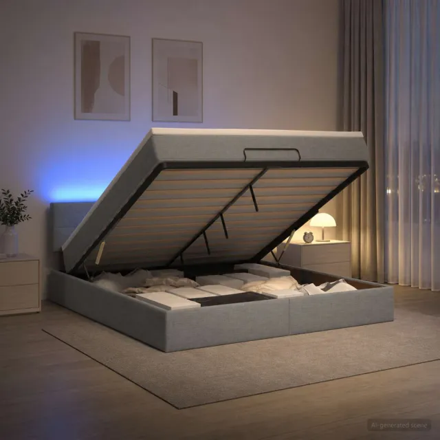 vidaXL Ottoman Bed met Matrassen en LED Lichtgrijs 140 x 200 cm Stof