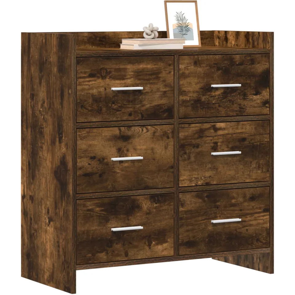 vidaXL Dressoir Gerookt eiken 75 x 33 x 80 cm Bewerkt hout Bruin