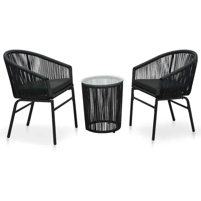 vidaXL 3-delige Bistroset met kussens PE-rattan zwart