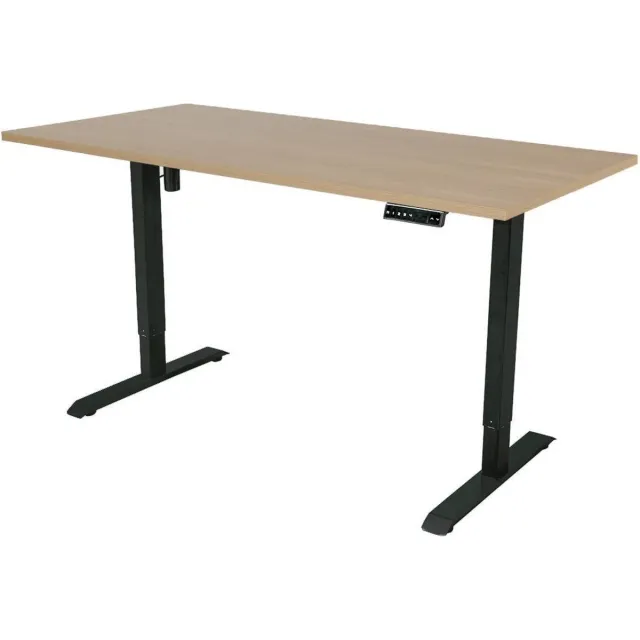 Sedero Elektrisch verstelbaar bureau - 140x80 cm - Single motor - Zwart met Eiken