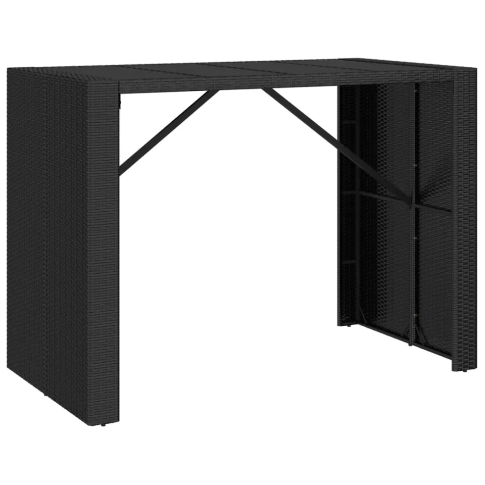 vidaXL Bartafel met glazen blad 145x80x110 cm poly rattan zwart, foto 3
