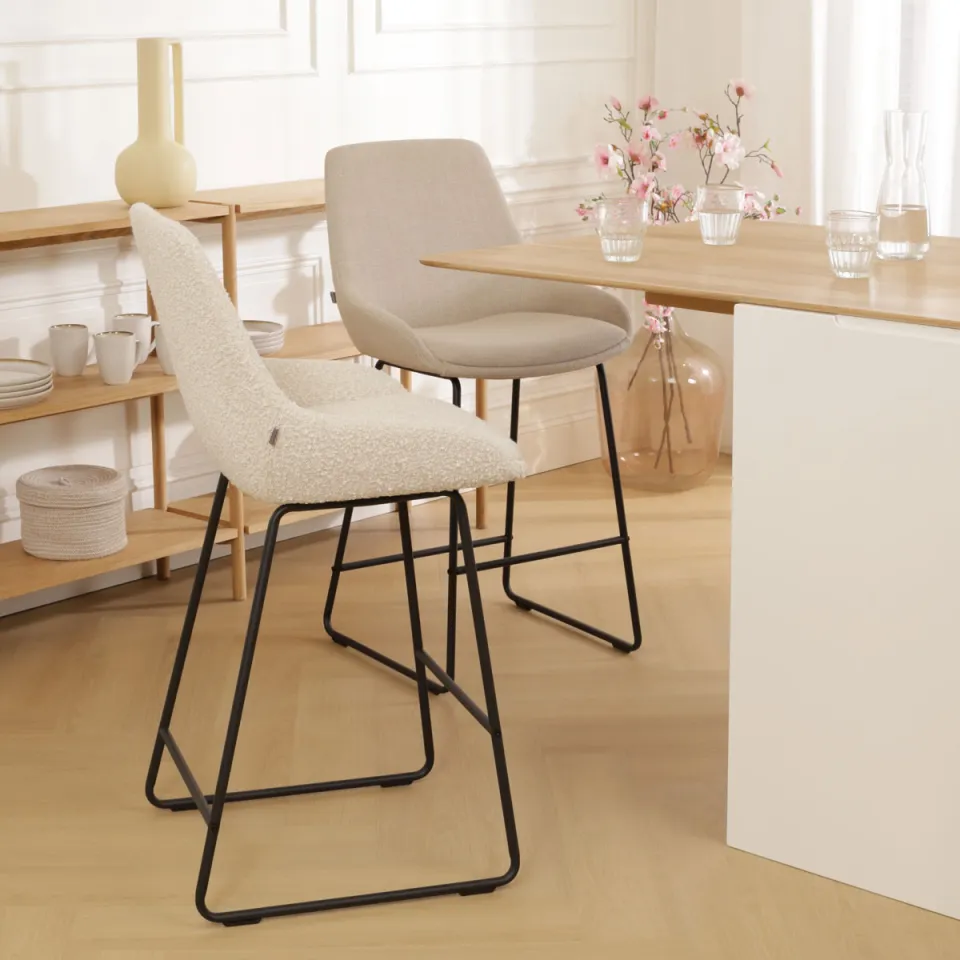 Nolon Nino-Isa barkruk bouclé beige - zwart onderstel - 65 cm, foto 2