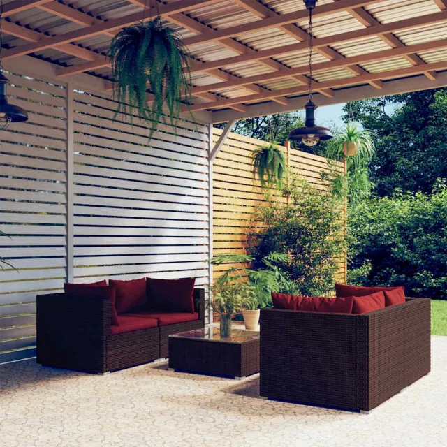 vidaXL 5-delige Loungeset met kussens poly rattan bruin, foto 2
