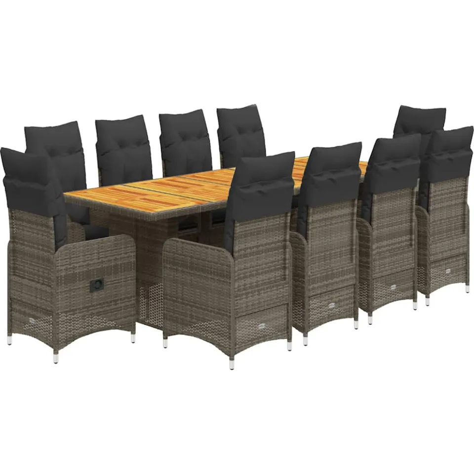 vidaXL 11-delige Bistroset met kussens poly rattan grijs, foto 3