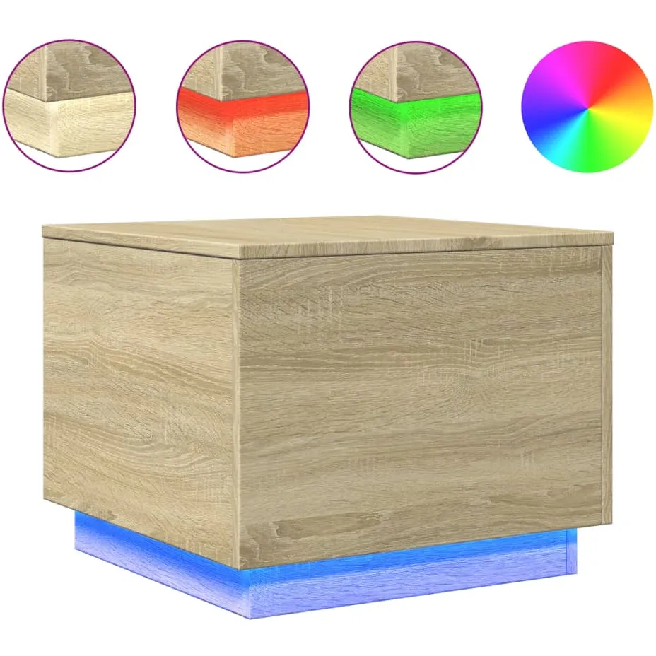vidaXL Salontafel met LED-verlichting 50x50x40 cm sonoma eiken Bruin