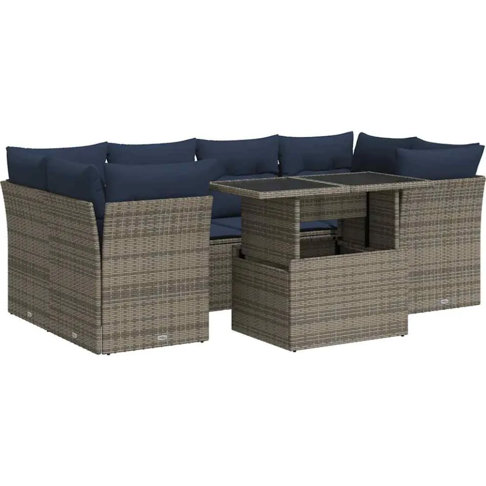 vidaXL 7-delige Loungeset met kussens poly rattan acacia grijs, foto 3