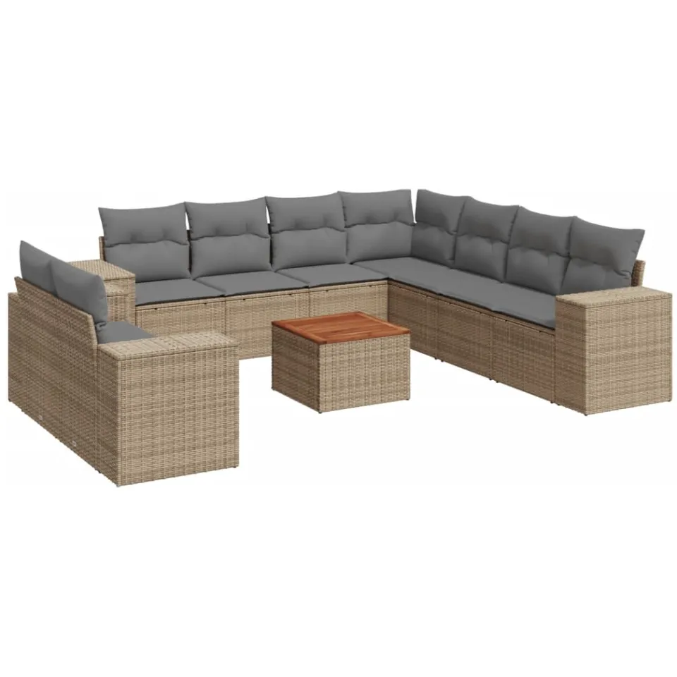vidaXL 10-delige Loungeset met kussens poly rattan beige, foto 3