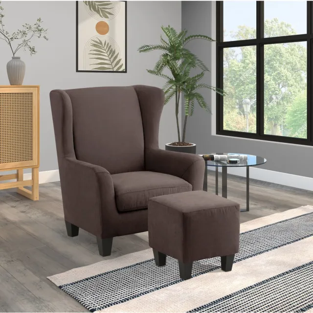 Notio Living Zhili-Accentstoel & Kruk - Bruin Microvezel