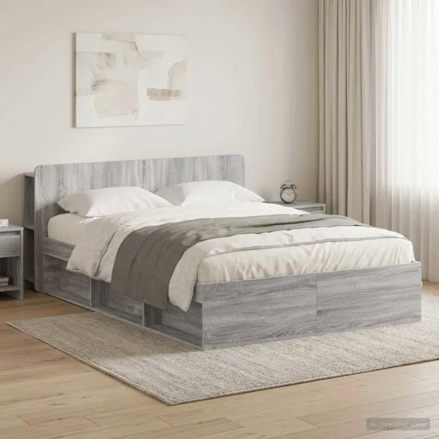 vidaXL Bedframe met opslag Grijs Sonoma 140 x 200 cm Bewerkt hout