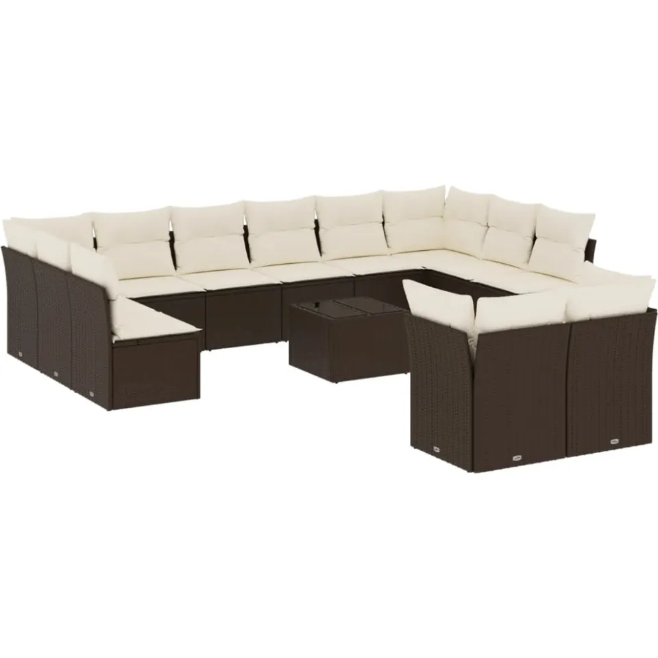 vidaXL 13-delige Loungeset met kussens poly rattan bruin