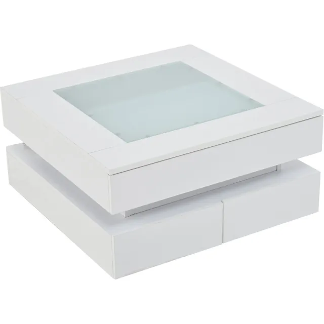 REDOM Salontafel - Vierkant tafelblad met 3 lades - LED-verlichting met appbediening - Moderne stijl - Woonkamer - Spaanplaat en veiligheidsglas - Wit - 70 x 70 x 35 cm