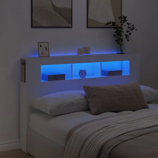 vidaXL Hoofdeinde met LED 160x18,5x103,5 cm bewerkt hout wit
