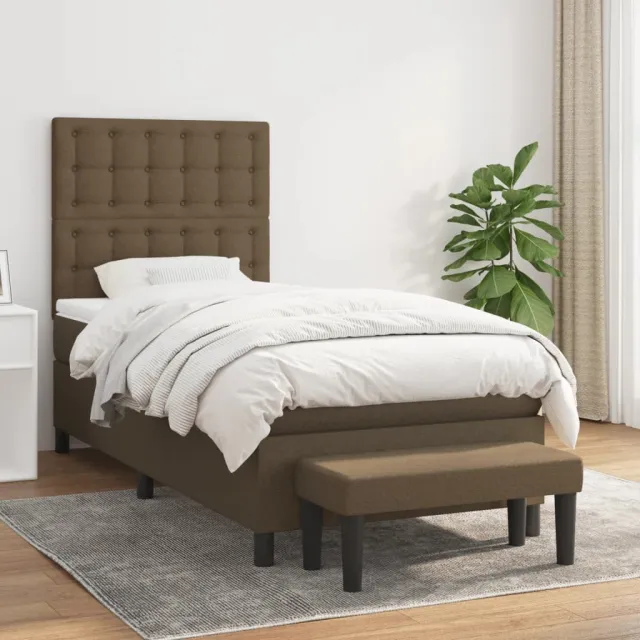 vidaXL Boxspring met matras stof donkerbruin 100x200 cm bruin