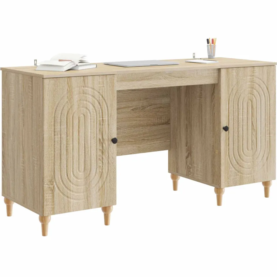 vidaXL Bureau Sonoma Eiken 142,5 x 50 x 75 cm Bewerkt hout Bruin
