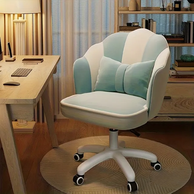 J.T.R Ergonomische bureaustoel-Bureaustoelen voor volwassenen-Bureau Stoel met Fluweelblad | Strikvormige-Foam Vulling, Metalen Frame-Beauty - Salon - Kaptafel-( Blauw Wit).