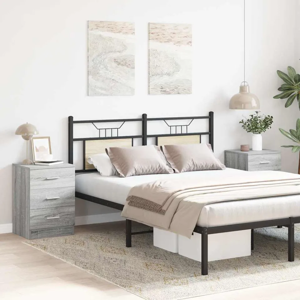 vidaXL Nachtkastjes 2 st 38x35x56 cm bewerkt hout grijs sonoma eiken, foto 3